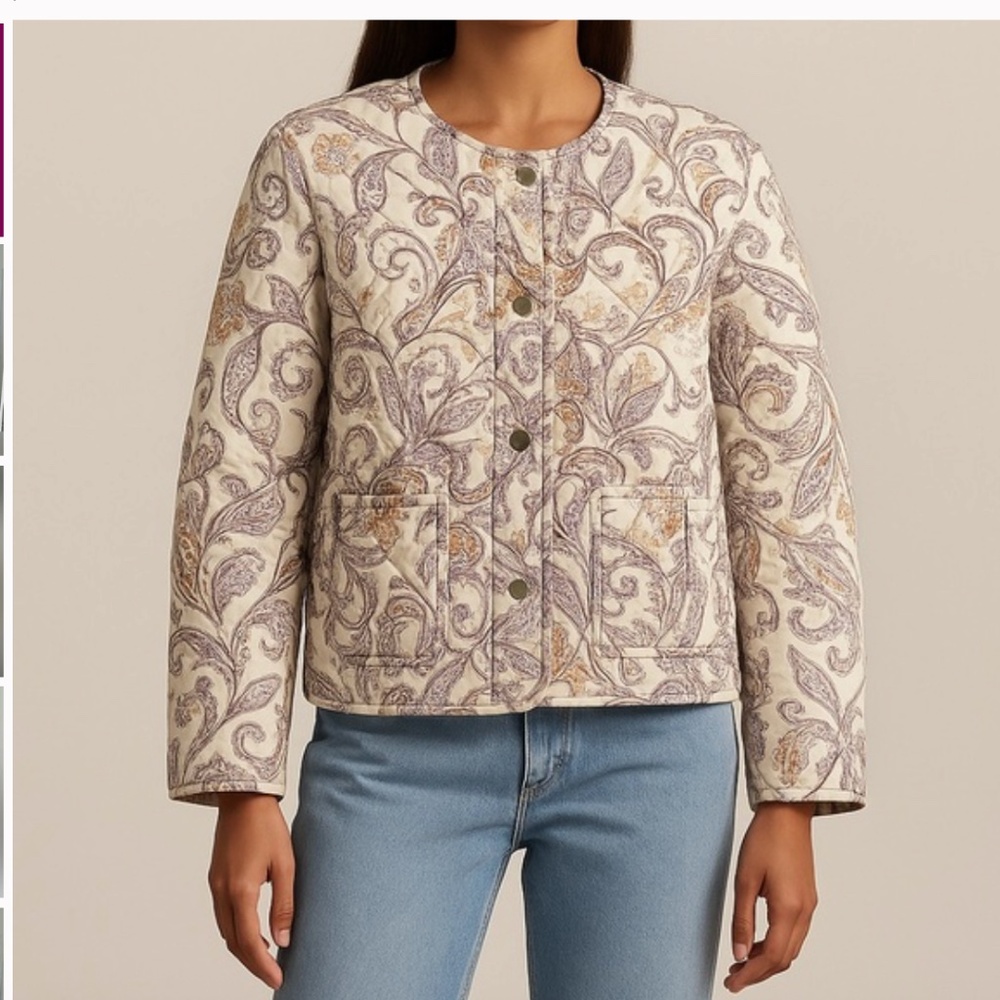 Rachel Zoe Quilted Paisley Floral Print Snap Button Jacket Size M
